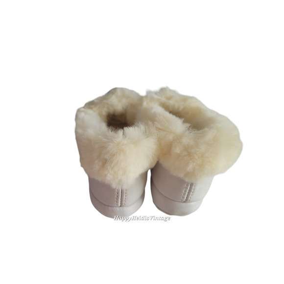 Vintage Sioux Mex Off White Fur Lined Beaded Cozy Comfy Style‎ Slippers - Picture 8 of 10